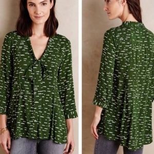 Maeve Anthro Green Blouse with Cloud Design Small